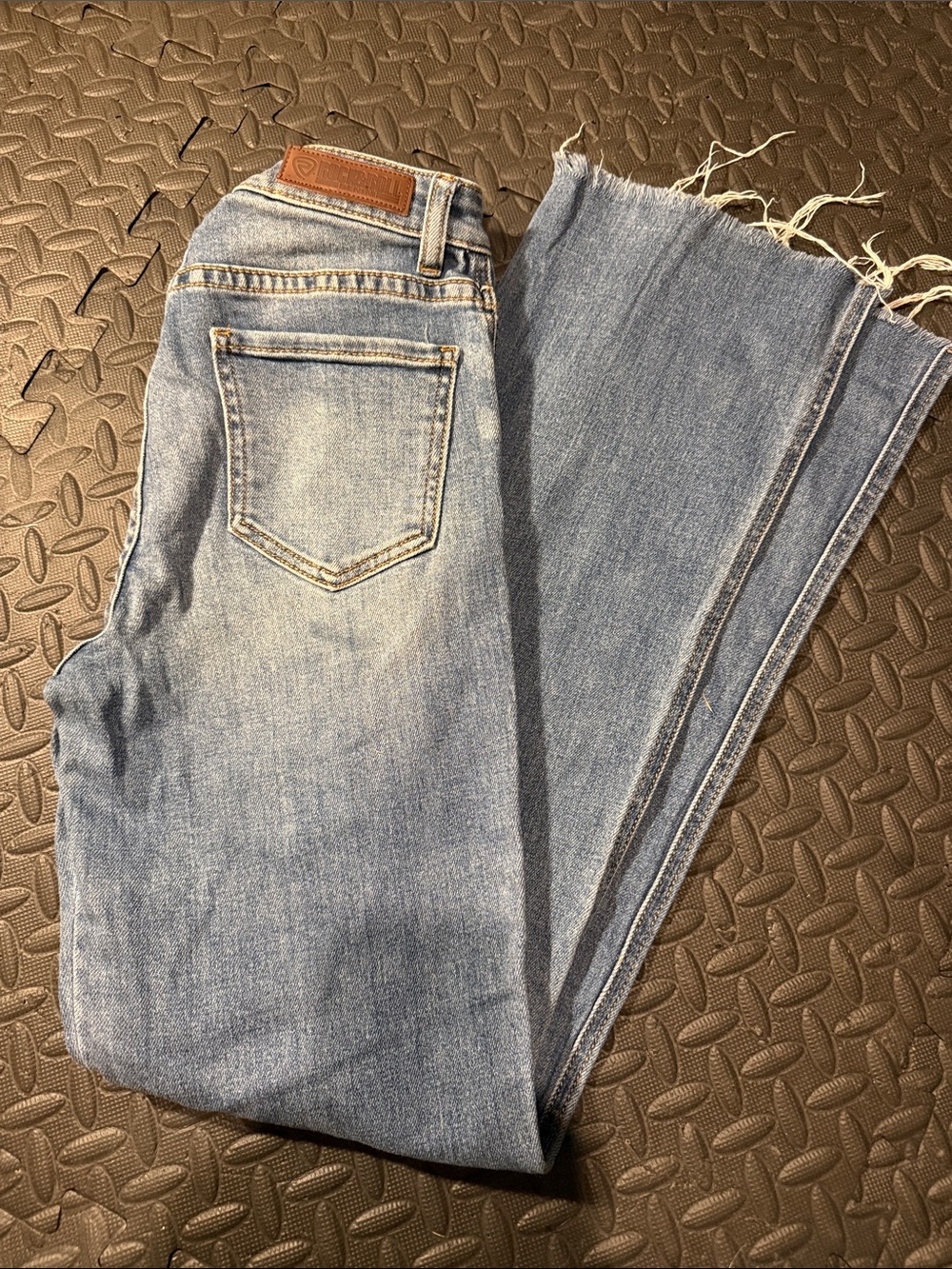Light Wash Frayed Hem Wide-Leg Jeans I cut them! They are a 26/31+ not a 38!!!